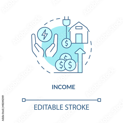 Income turquoise concept icon. Economic growth. Impact of electrification abstract idea thin line illustration. Isolated outline drawing. Editable stroke. Roboto-Medium, Myriad Pro-Bold fonts used