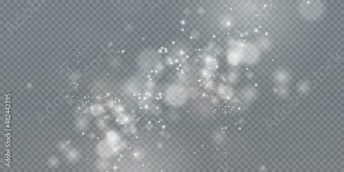 Christmas background. Powder PNG. Magic shining white dust. Fine  shiny dust particles fall off slightly. Fantastic shimmer effect.