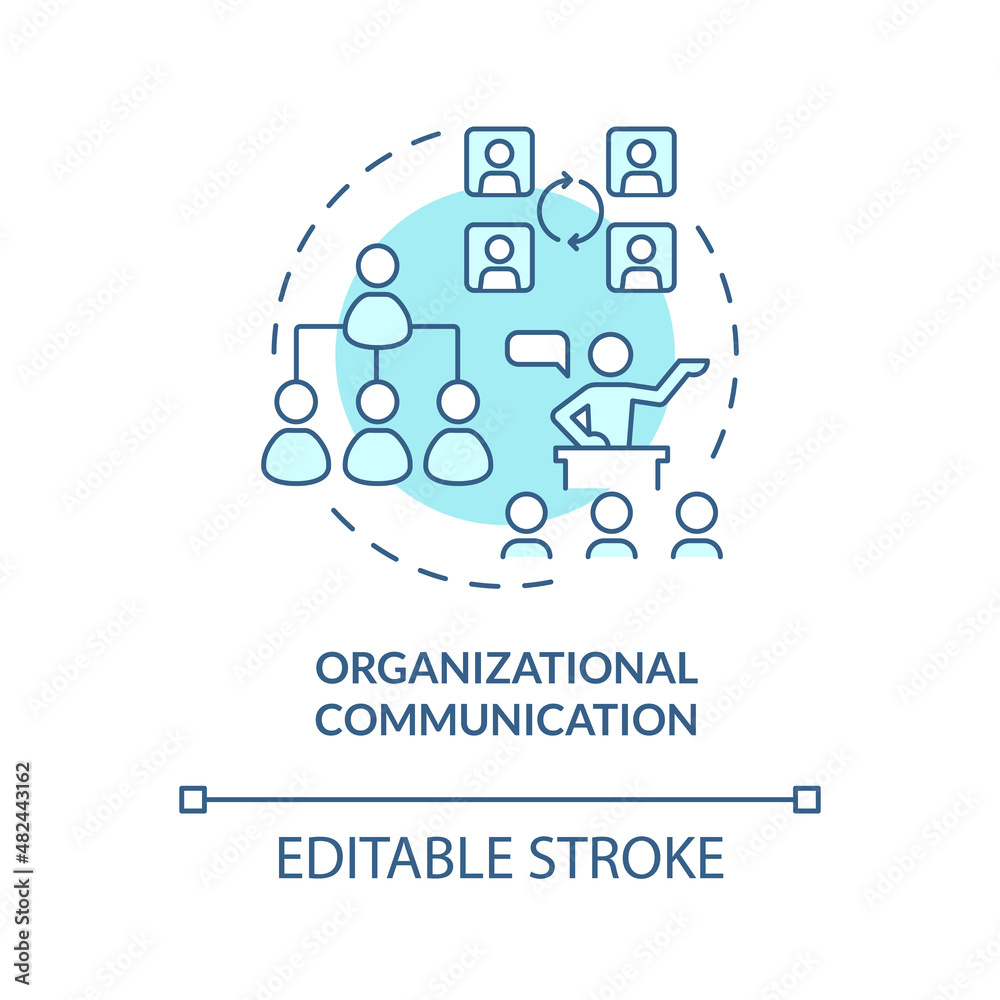 Organizational communication turquoise concept icon. Common goals achievement abstract idea thin line illustration. Isolated outline drawing. Editable stroke. Arial, Myriad Pro-Bold fonts used - obrazy, fototapety, plakaty 