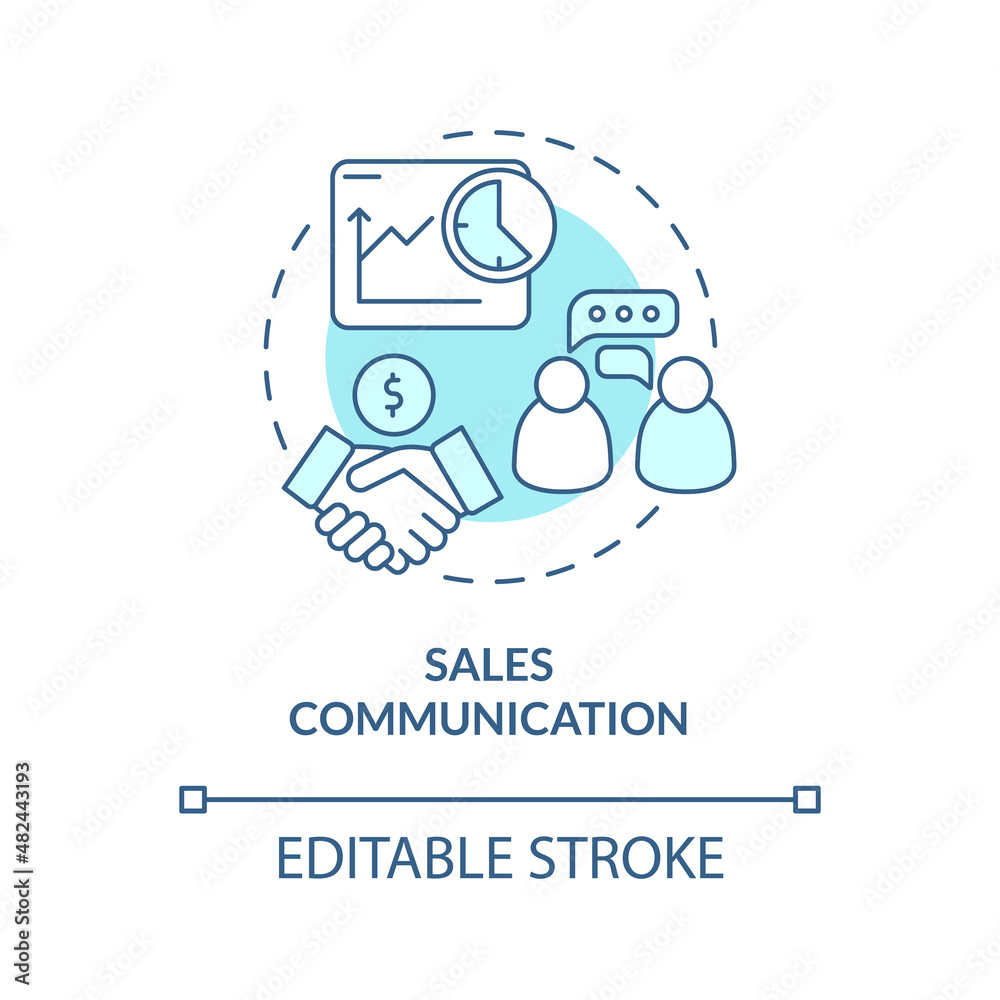 Sales communication turquoise concept icon. Salespeople skills abstract idea thin line illustration. Business conversation. Isolated outline drawing. Editable stroke. Arial, Myriad Pro-Bold fonts used Sales communication turquoise concept icon. Salespeople skills abstract idea thin line illustration. Business conversation. Isolated outline drawing. Editable stroke. Arial, Myriad Pro-Bold fonts used