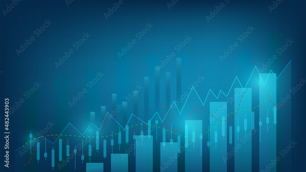 bar chart and candlestick chart with line graph shows stock market price or financial investment profit. business management background concept bar chart and candlestick chart with line graph shows stock market price or financial investment profit. business management background concept