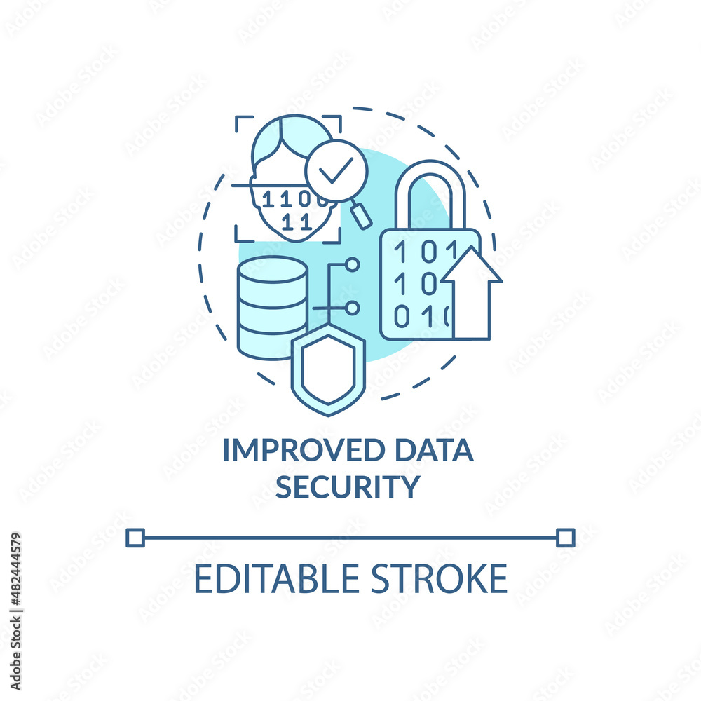 Improved data security turquoise concept icon. Incrcease cyber safety. Web 3 0 abstract idea thin line illustration. Isolated outline drawing. Editable stroke. Arial, Myriad Pro-Bold fonts used