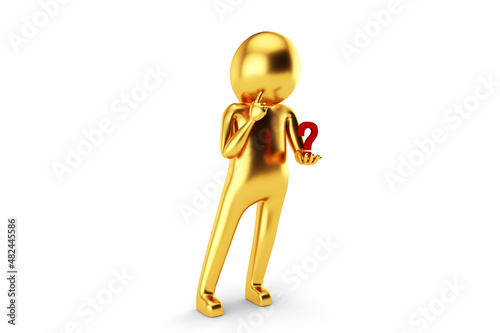Golden 3D Man is Posing with Signs and Symbols
