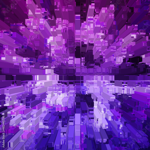 Neon graphics of data and information networks, an abstract photo representing the collection of information in large quantities. Purple and blue rhombuses on a dark background