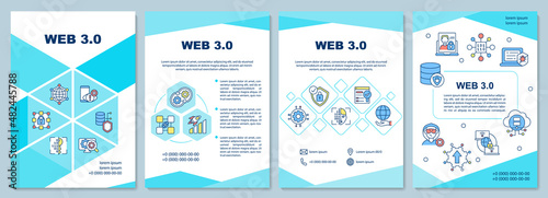 Web 3 0 brochure template. Low code solution. Booklet print design with linear icons. Vector layouts for presentation, annual reports, ads. Arial-Black, Myriad Pro-Regular fonts used