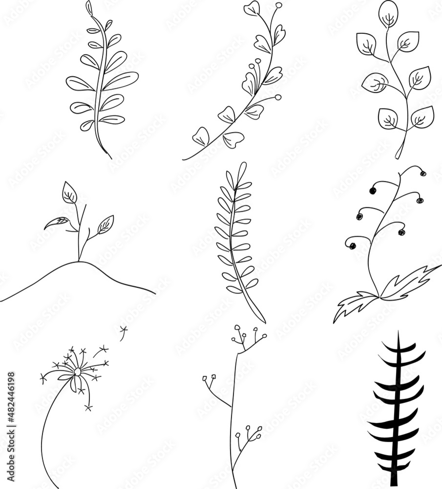 Nine floral doodle pics on the white background