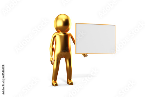 Golden 3D Man is Posing with Signs and Symbols