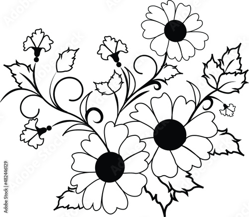 Flower wreath. Flower Border. Outline drawing. Line vector illustration.