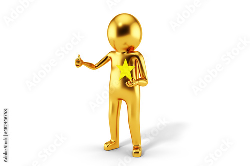 3D Golden Man is Posing with Signs and Symbols
