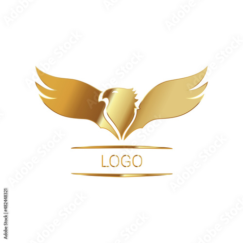 Eagle, gold bird logo. Vector illustration.