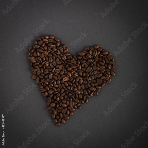 Aromatic heart shape made from hundreds of delicious, crunchy and special varieties of coffee