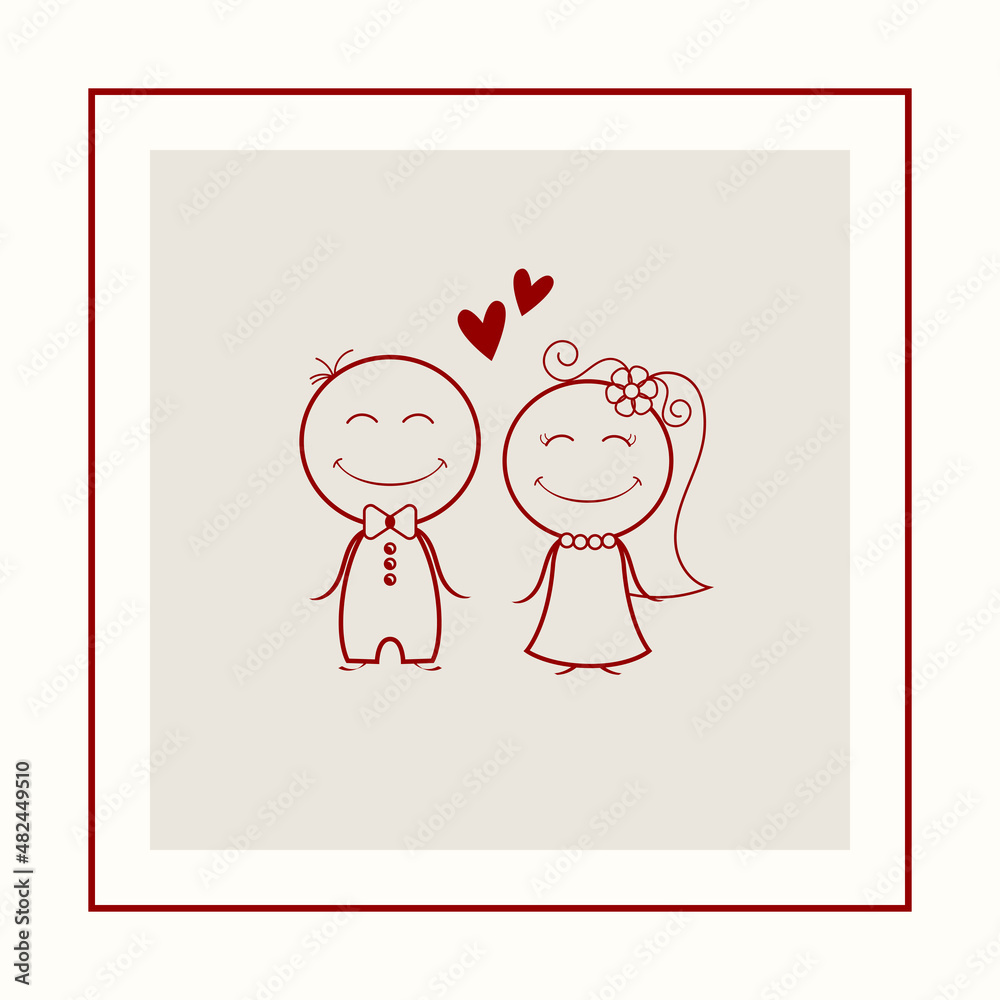 hand-drawn wedding couple on gray background. Love, wedding, and valentine's day background.
