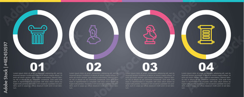 Set line Ancient column, bust sculpture, and Decree, parchment, scroll. Business infographic template. Vector