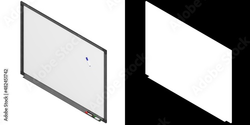 3D rendering illustration of a magnetic whiteboard with markers