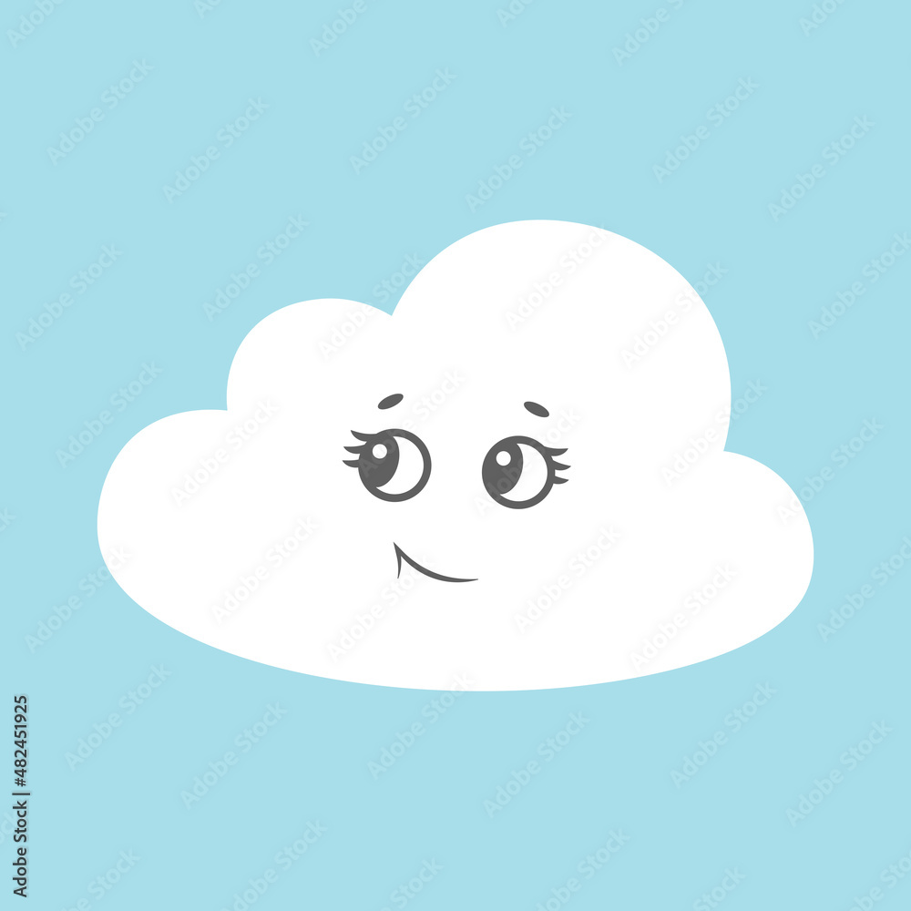 Light blue cartoon cloud with cute face. Cute cloud vector illustration drawing. Print for icon, t-shirt, card, poster. Light blue cartoon cloud with cute face. Cute cloud vector illustration drawing. Print for icon, t-shirt, card, poster.
