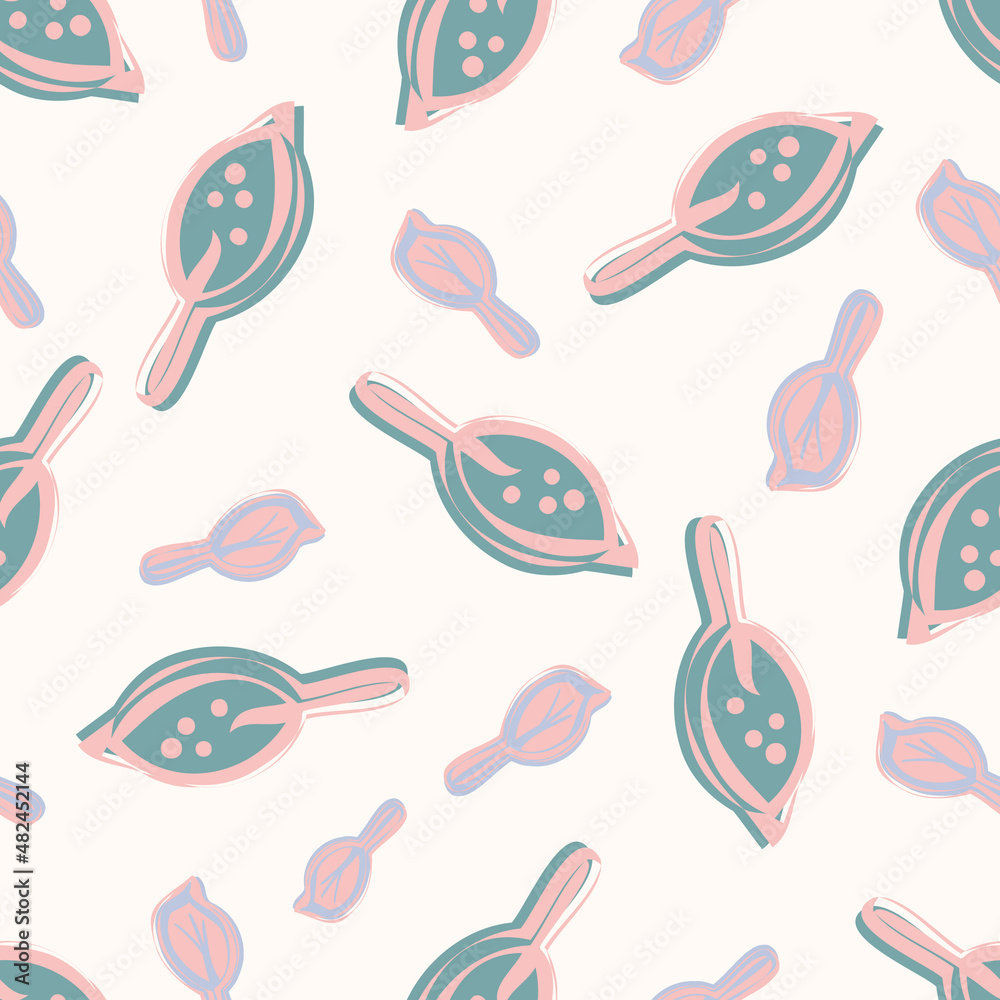 Modern abstract faux mono print scattered leaves background. Seamless vector pattern Simple imitation lino cut effect leaf foliage blue pink on white backdrop. Simple botanical repeat for baby shower Modern abstract faux mono print scattered leaves background. Seamless vector pattern Simple imitation lino cut effect leaf foliage blue pink on white backdrop. Simple botanical repeat for baby shower