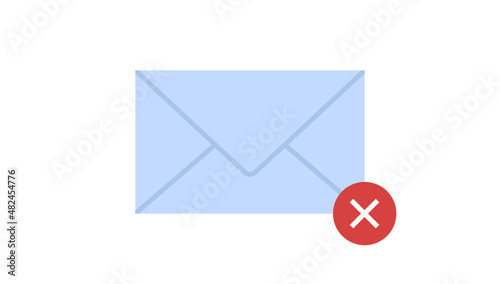 Rejection sign on email symbol and email unreading block simple concept flat vector illustration.