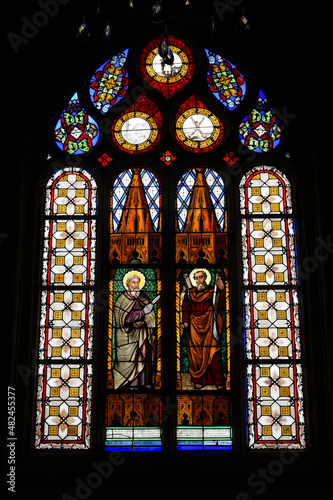 View on the stained glass of the parish enclosure of Saint Thégonnec