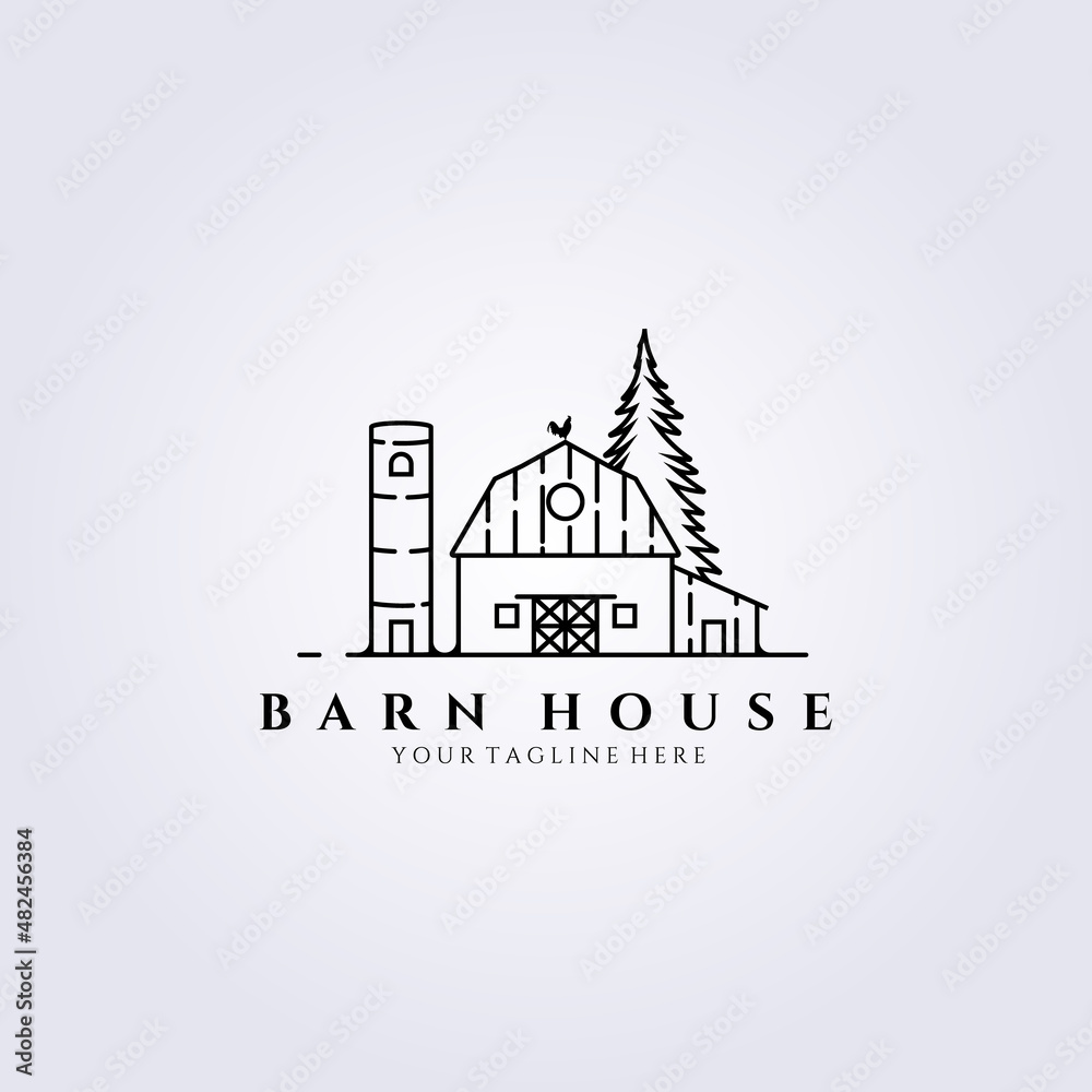 Naklejka premium Barn house logo line art vector illustration design, vintage