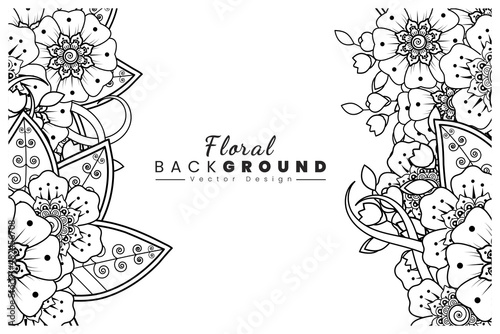 Mehndi flower for henna  mehndi  tattoo  decoration. Decorative ornament in ethnic oriental style  doodle ornament  outline hand draw. Coloring book page.