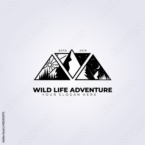 Creative Mountain logo vector illustration template design, adventure logo wild life