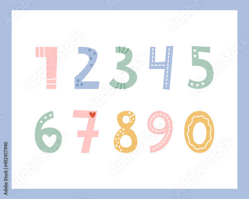 A set of decorative numbers in delicate colors. Valentine day illustration collection