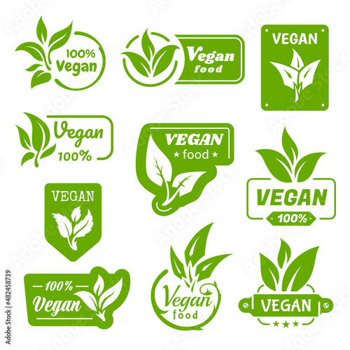 Vegan product green icon vector flat illustration. Set vegetarian food 100 percent