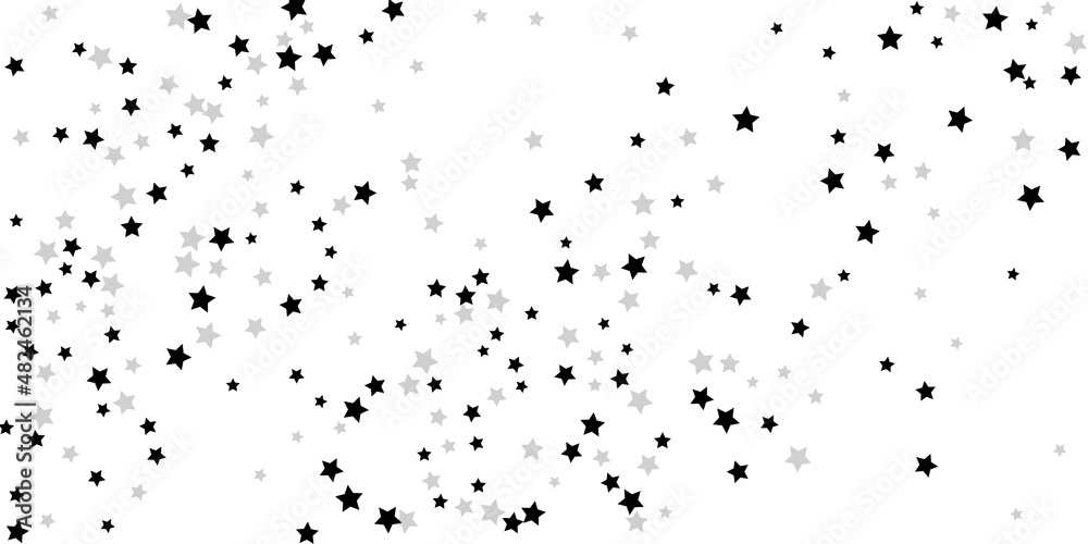 Silver star confetti. Falling stars on a white background. Illustration of flying shining stars. Decorative element. Suitable for your design, postcards, invitations, gift, vip.