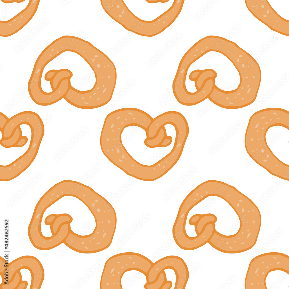 a pretzel pattern. a seamless pattern of brown dough pretzel is often located on white for flour products