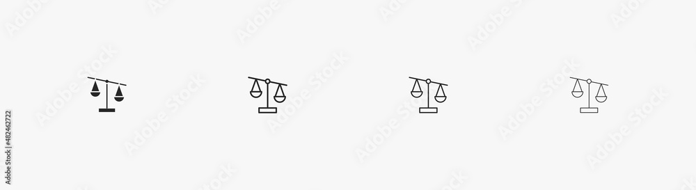 Law scale vector icon, justice symbol. Modern, simple flat vector illustration for web site or mobile app. Two scales in flat style. Vector illustration isolated on white background. Linear icon Law scale vector icon, justice symbol. Modern, simple flat vector illustration for web site or mobile app. Two scales in flat style. Vector illustration isolated on white background. Linear icon
