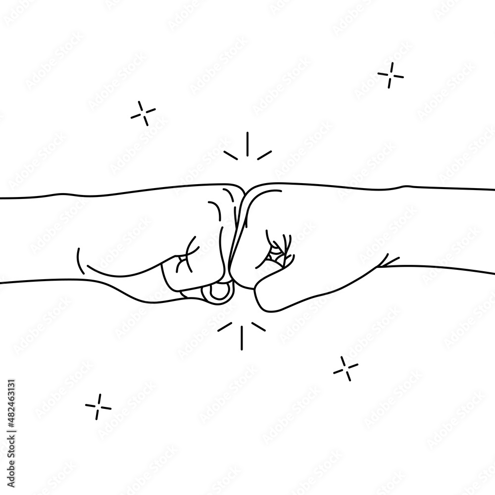 International friendly bumping of clenched fists together. Greeting hands gesture. Concept of friendship, partnership, teamwork and unity. Vector flat illustration