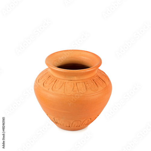 Clay pot handmade isolated isolated on white .