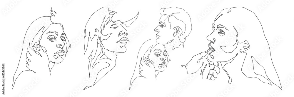 Couple in love. Sensual lovers portrait. Linear sketch logo tattoo Couple in love. Sensual lovers portrait. Linear sketch logo tattoo