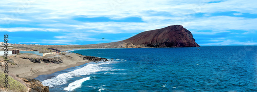 Panoramic view of La Tejita beach and The Red Mountain  in El Medano, Tenerife, Canary Islands. photo