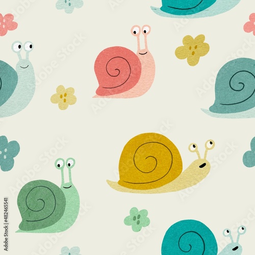 Colourful snail seamless pattern