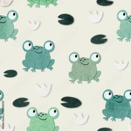 Pattern with funny cartoon frogs