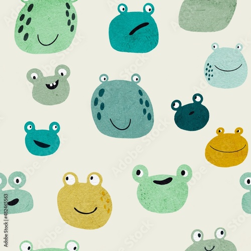 Seamless pattern with colourful frogs 