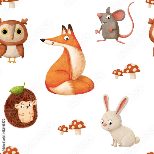 Seamless pattern with forest animals