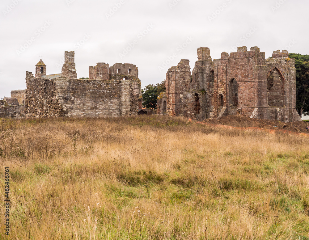 The old ruins of Lindisfarne Priory, Lindisfarne, Holy Island, Northumberland, UK