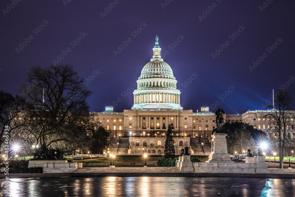 View of the United State Capitol Building seen at night