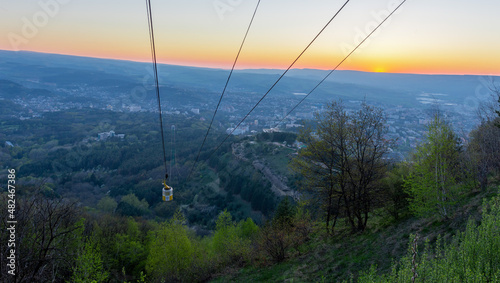 Cable car in Kislovodsk at sunset