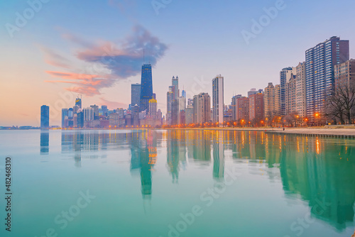 Downtown chicago skyline cityscape of Illinois, USA