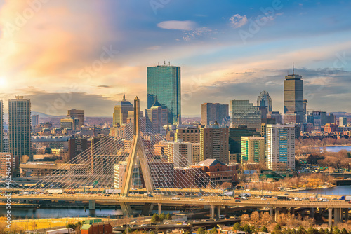 Downtown Boston city skyline cityscape of Massachusetts in United States