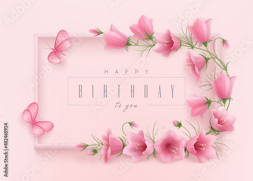 Happy birthday greeting card with bell flowers