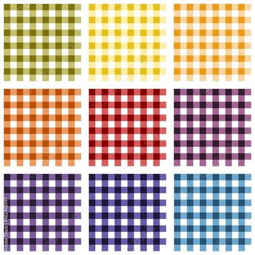 Colorful seamless plaid tablecloth gingham pattern collection on the white background. Vector illustration. 