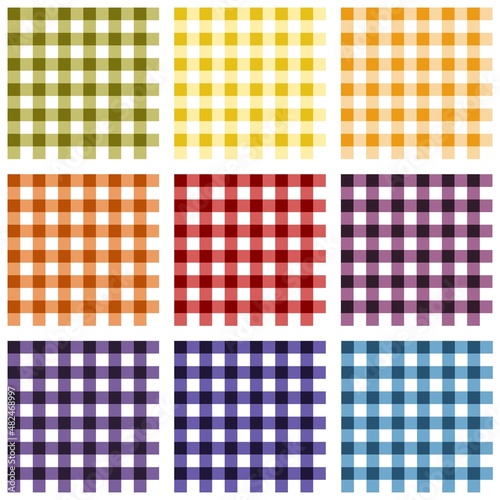 Colorful seamless plaid tablecloth gingham pattern collection on the white background. Vector illustration.	