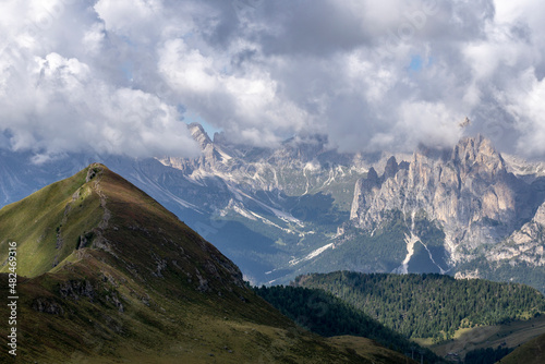 Dolomite peaks in the clouds. View from the Lino-Pederiva trail.