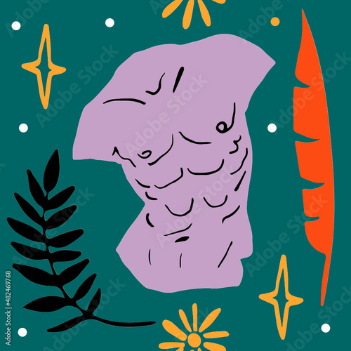 Seamless pattern with ancient greek hand drawn elements