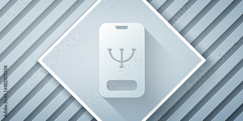 Paper cut Online psychological counseling distance icon isolated on grey background. Psychotherapy, psychological help, psychiatrist online consulting. Paper art style. Vector