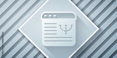 Paper cut Online psychological counseling distance icon isolated on grey background. Psychotherapy, psychological help, psychiatrist online consulting. Paper art style. Vector